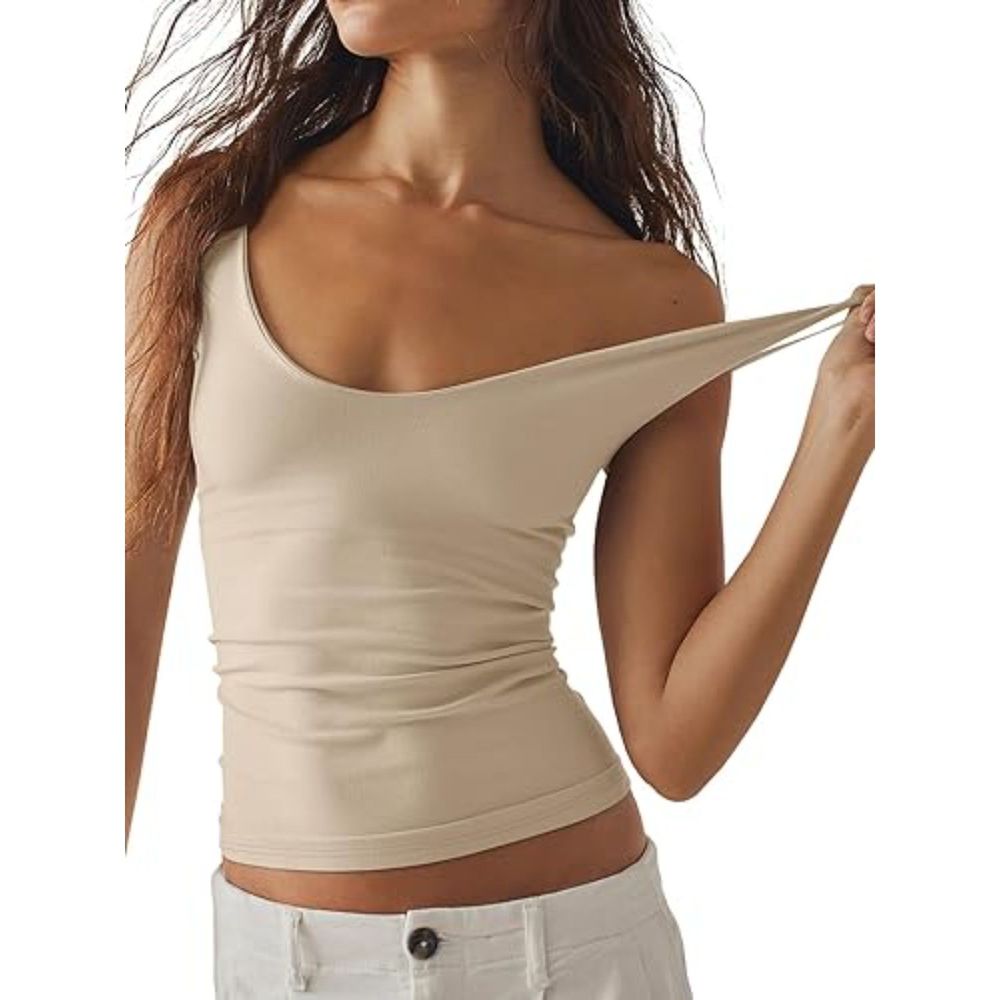 Women  Deep V Neck Top Sleeveless Backless  Strap Tank Top Casual Basic Cami